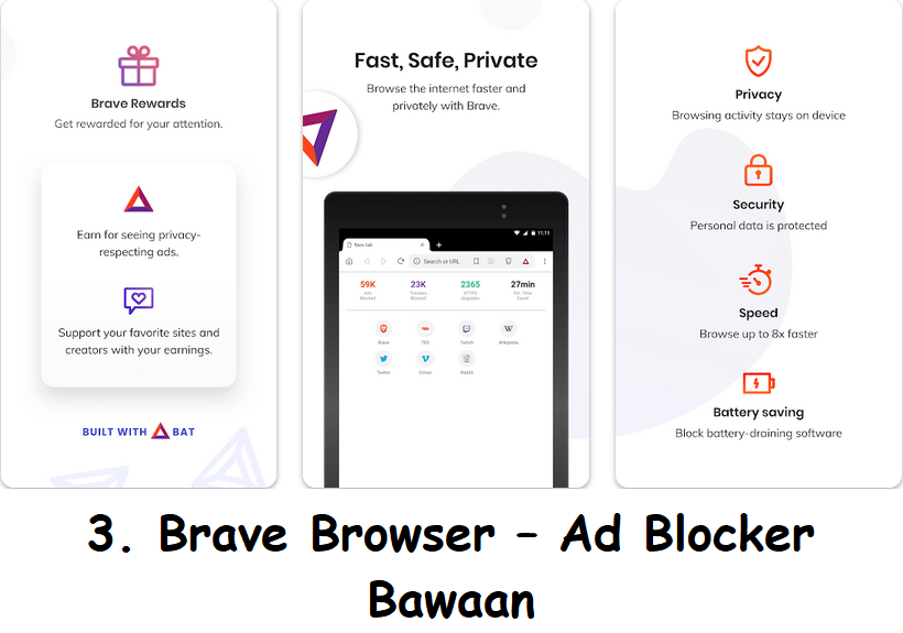 3. Brave Browser – Ad Blocker Bawaan 3. Brave Browser – Ad Blocker Bawaan