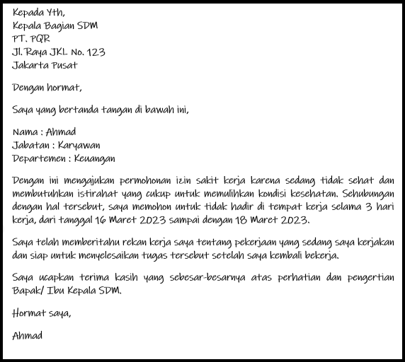 Beberapa Contoh Surat Izin Sakit Tidak Masuk Kerja Contoh Surat Izin Tidak Masuk Kerja Berbagai Kondisi