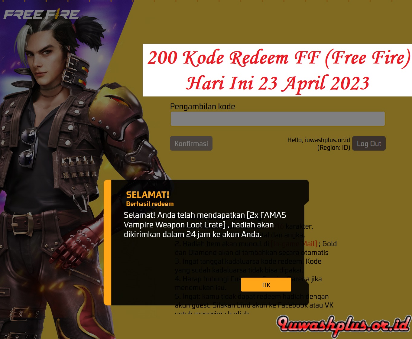 200 Kode Redeem FF (Free Fire) Hari Ini 23 April 2023