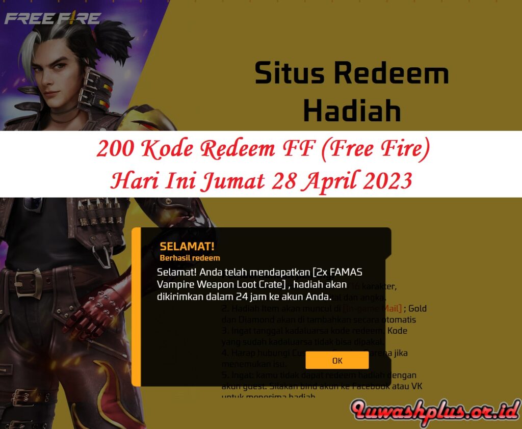 200 Kode Redeem FF (Free Fire) Hari Ini Jumat 28 April 2023