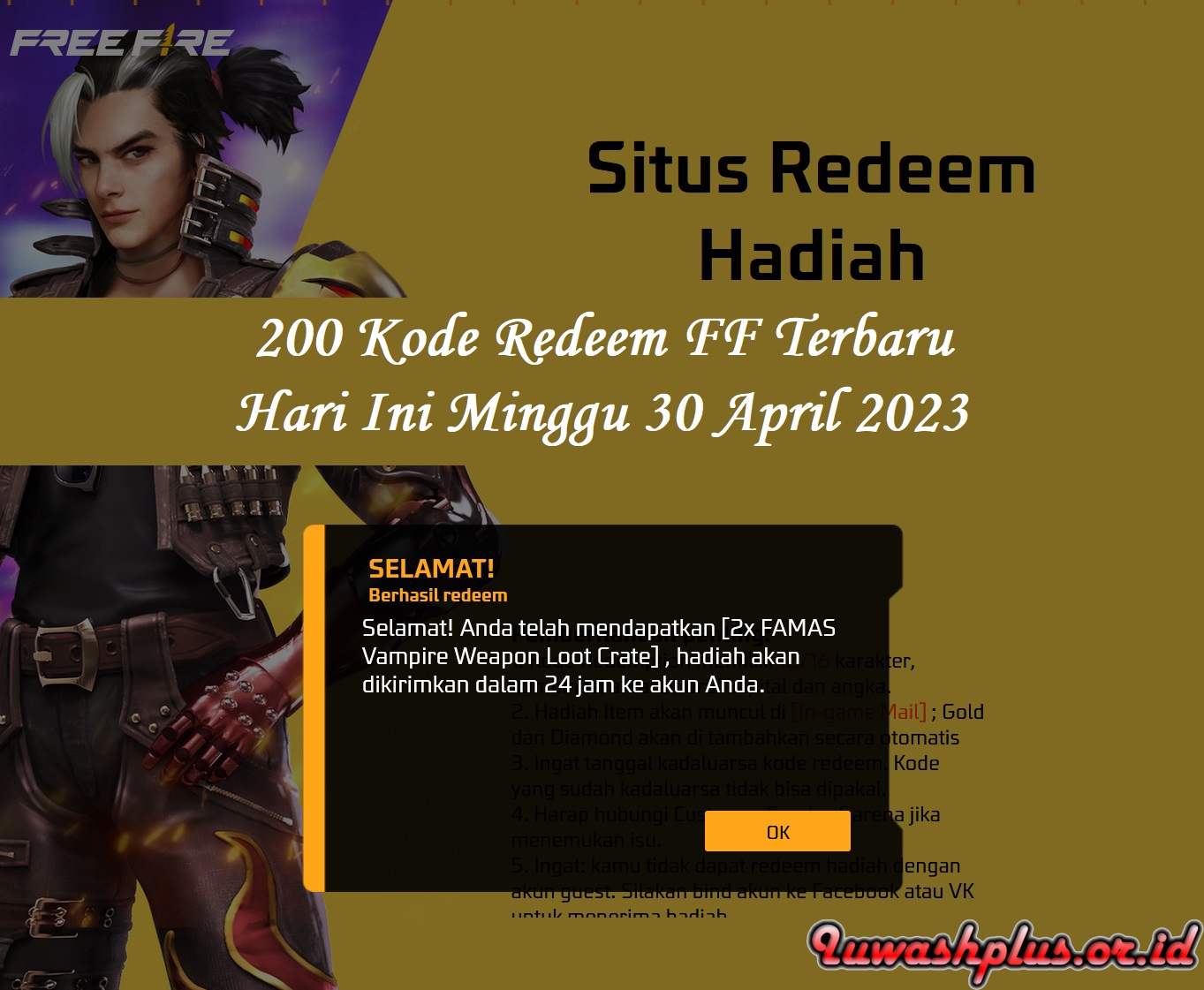 200 Kode Redeem FF Terbaru di Hari Ini Minggu 30 April 2023