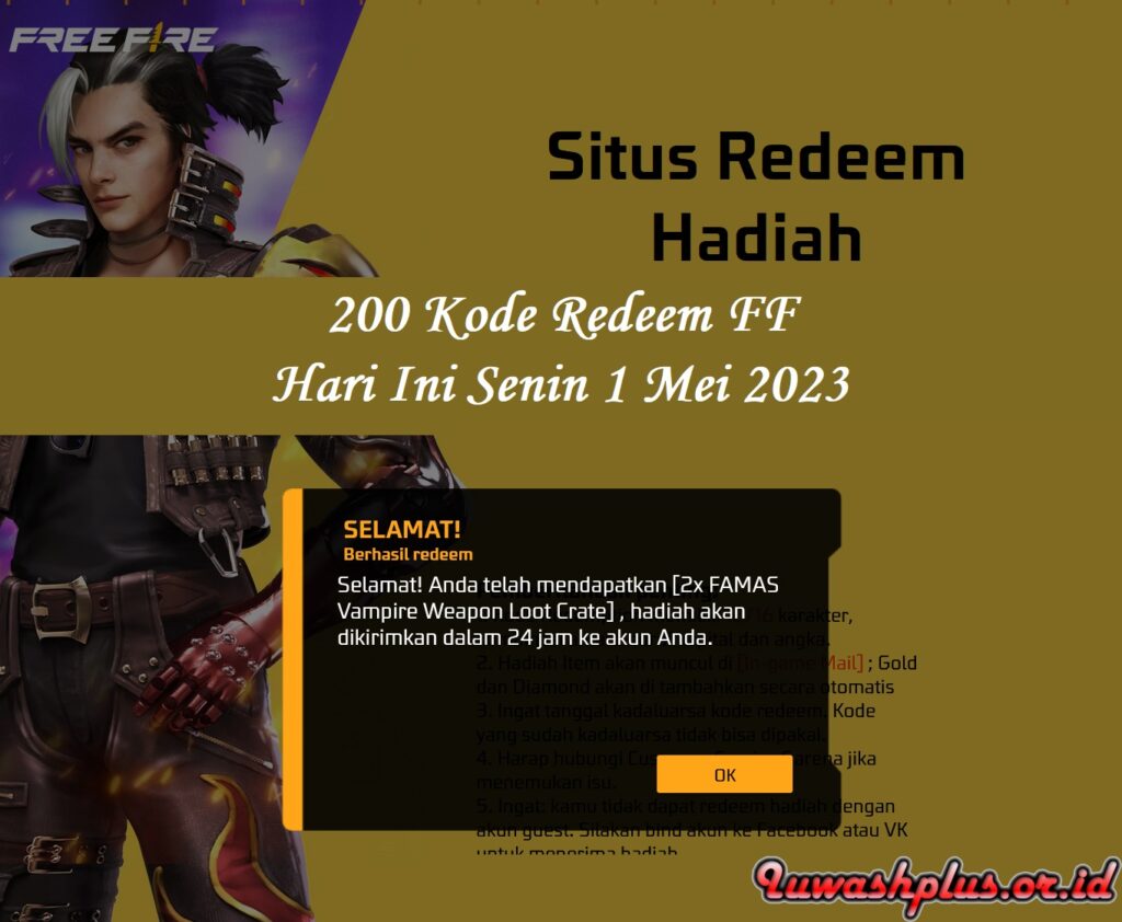 200 Kode Redeem FF Terbaru di Hari Ini Senin 1 Mei 2023