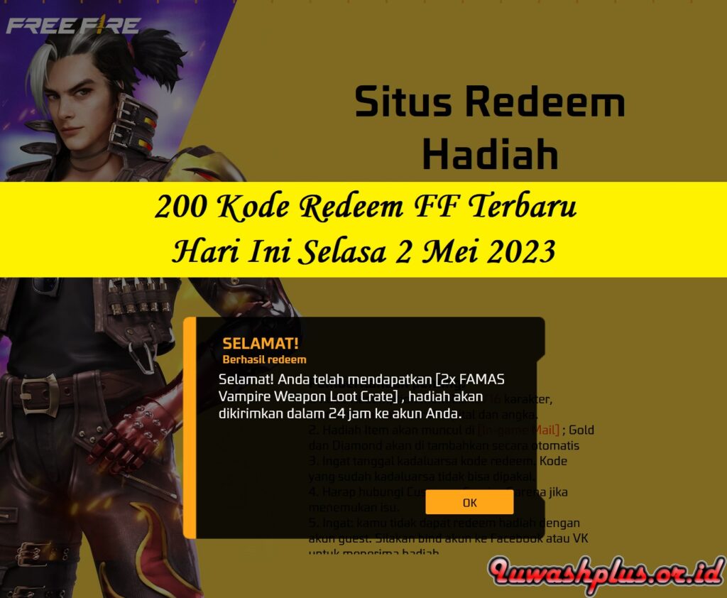 200 Kode Redeem FF Terbaru di Hari Ini Selasa 2 Mei 2023