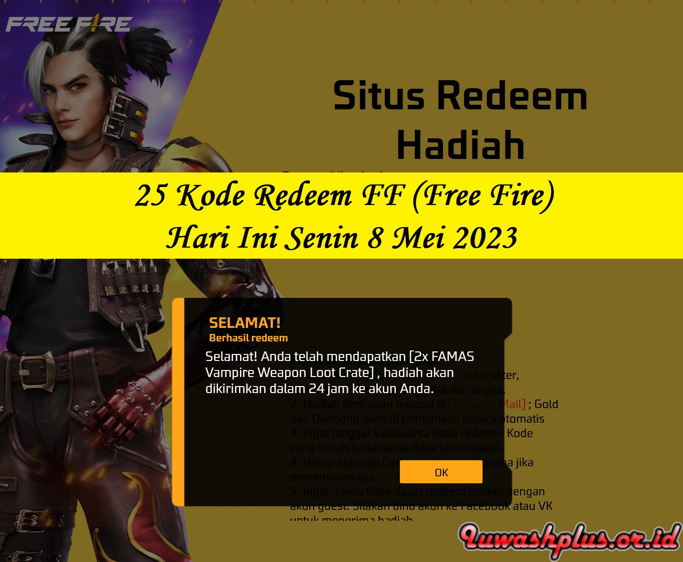 25 Kode Redeem FF (Free Fire) Hari Ini 8 Mei 2023