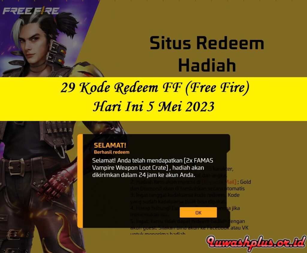 29 Kode Redeem FF (Free Fire) Hari Ini 5 Mei 2023