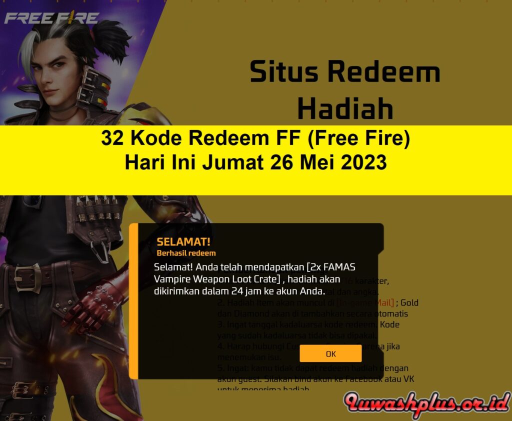 32 Kode Redeem FF (Free Fire) Hari Ini 26 Mei 2023