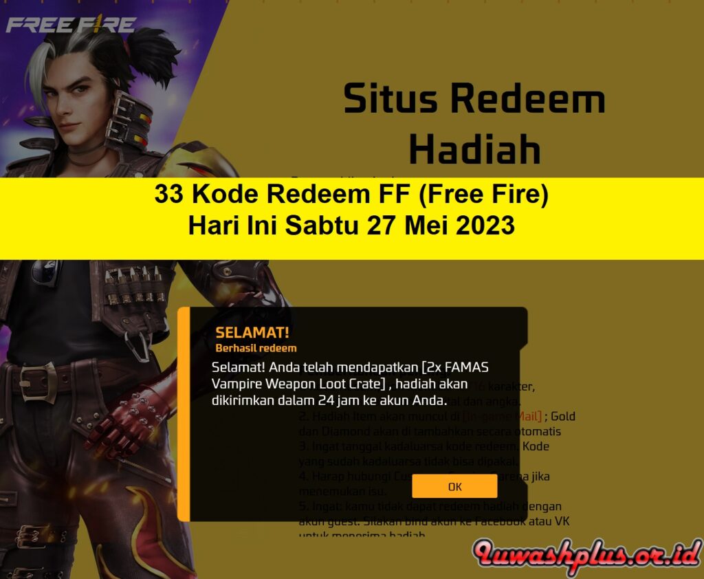 33 Kode Redeem FF (Free Fire) Hari Ini 27 Mei 2023
