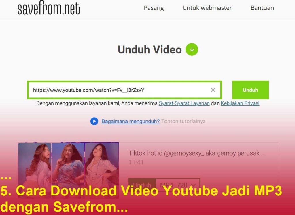 5. Cara Download Video Youtube Jadi MP3 dengan Savefrom