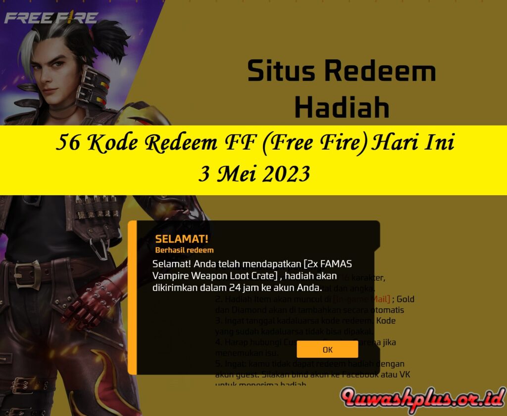 56 Kode Redeem FF (Free Fire) Hari Ini 3 Mei 2023