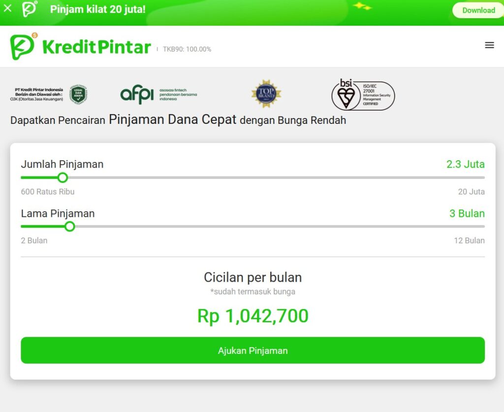 7. Kredit Pintar: Pinjaman Online Terpercaya dan Efisien