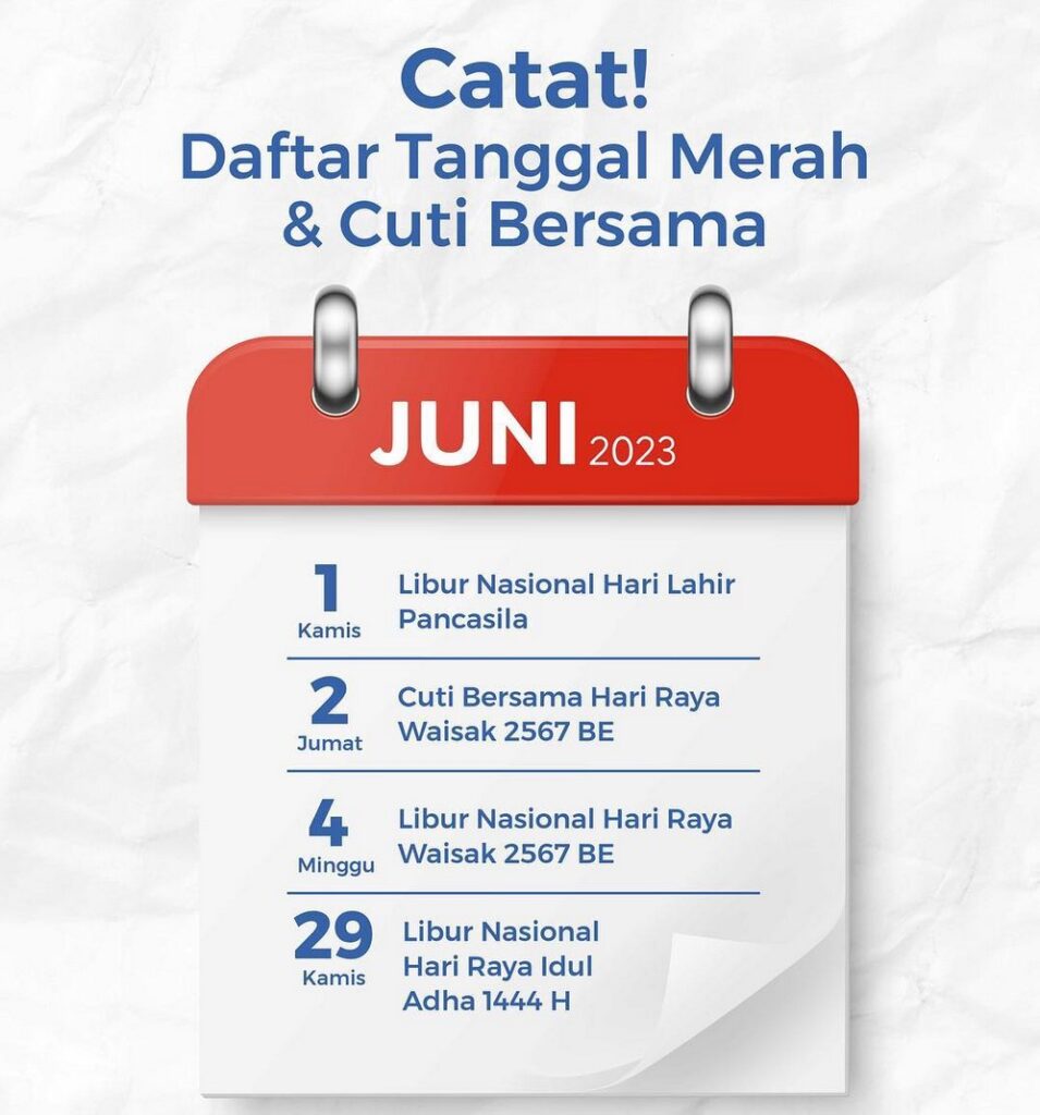 Daftar Jadwal Tanggal Merah Bulan Juni 2023