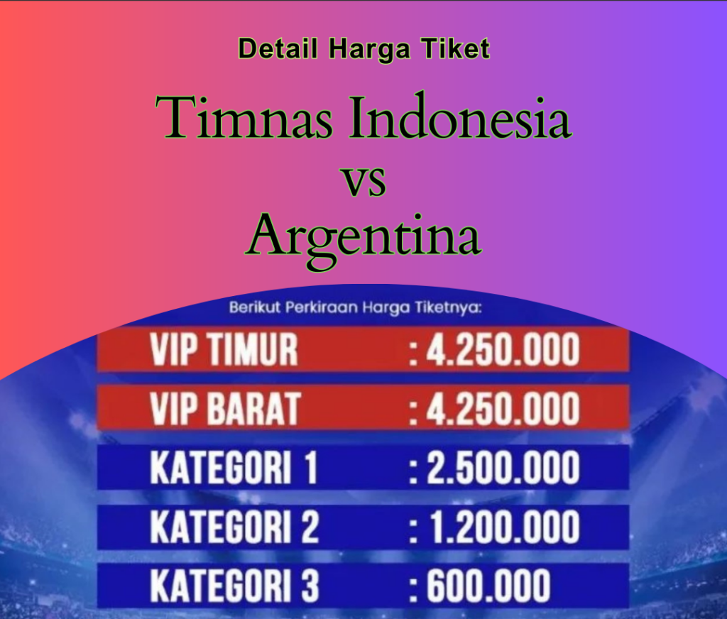 Detail Harga Tiket Timnas Indonesia vs Argentina Resmi dari PSSI Detail Harga Tiket Timnas Indonesia vs Argentina Resmi dari PSSI