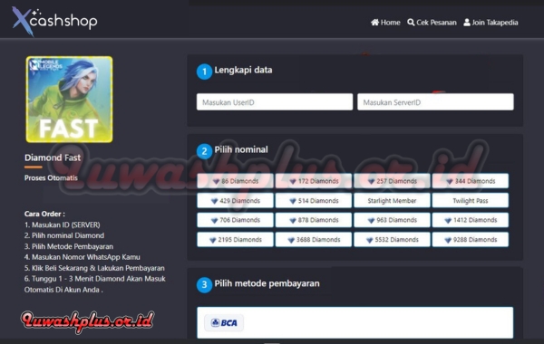 Cara Top Up Xcashshop FF PUBG ML