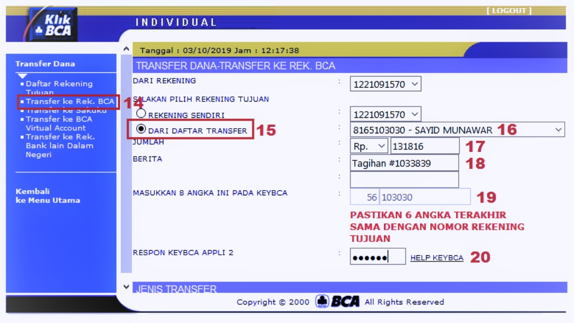 2. Transfer BCA ke DANA Melalui KlikBCA